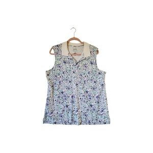 New Croft & Barrow Cotton Floral Sleeveless Polo Tank Shirt Top Size XL NWT